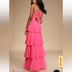 NWT - Lulus Pink Size Small Ruffle Maxi Dress